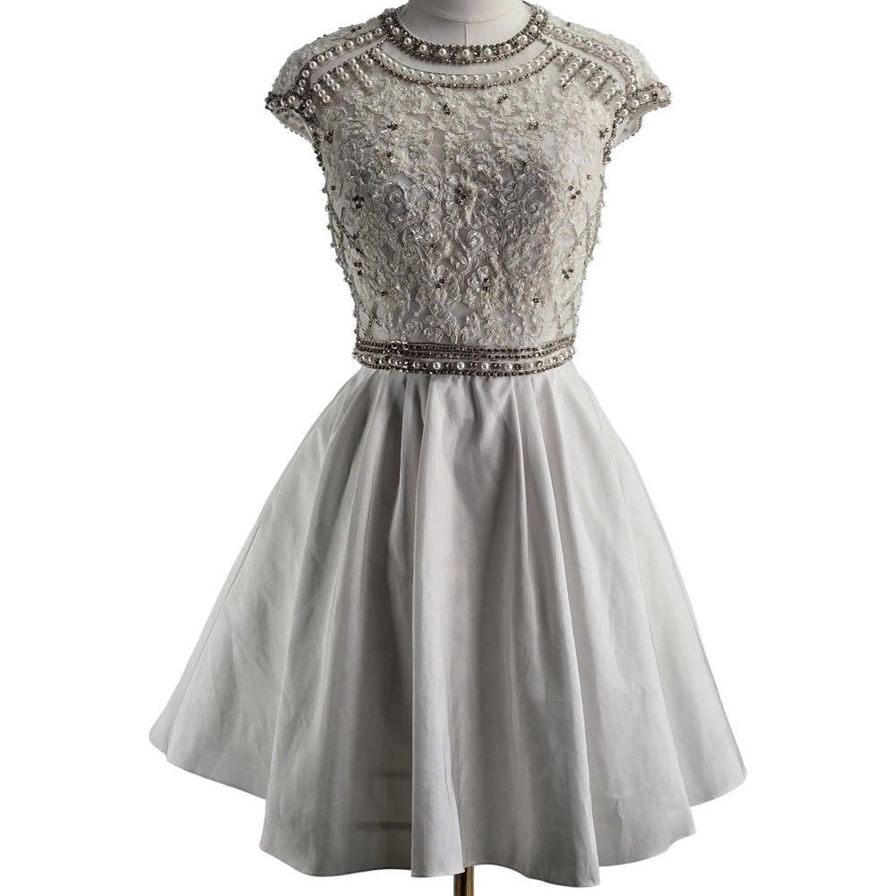 Sherri Hill Dress Womens 4 White Fit & Flare‎ Short Beaded Floral Party